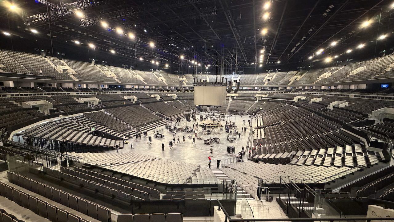 Empty arena seating during load-in